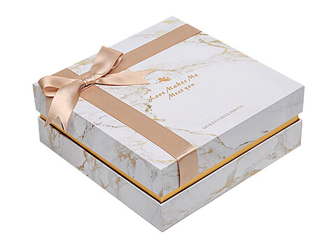 marble printed with gold lined shoulder gift box with ribbon