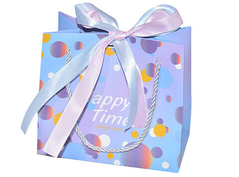 Full color printed paper bag with ribbon