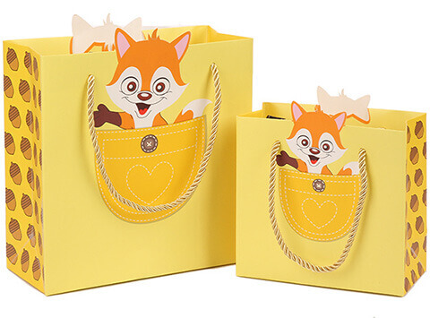 cartoon theme yellow fox gift paper bags