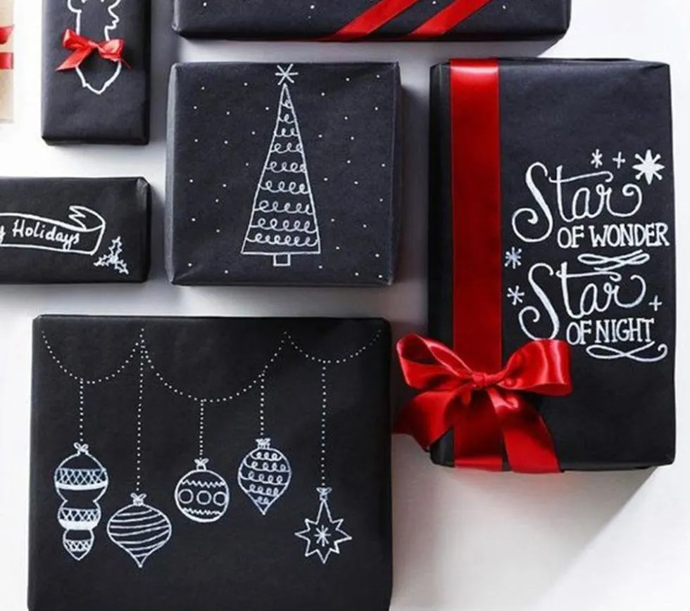 minimalist holiday packaging with ribbon sustainable
