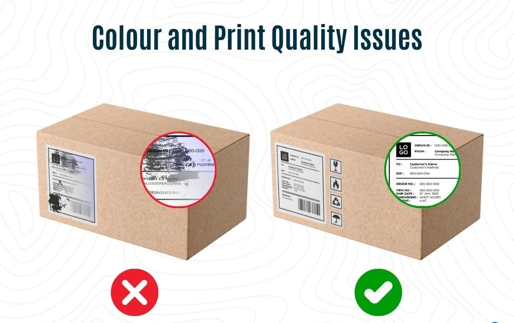 blurry text faded logo poor print packaging