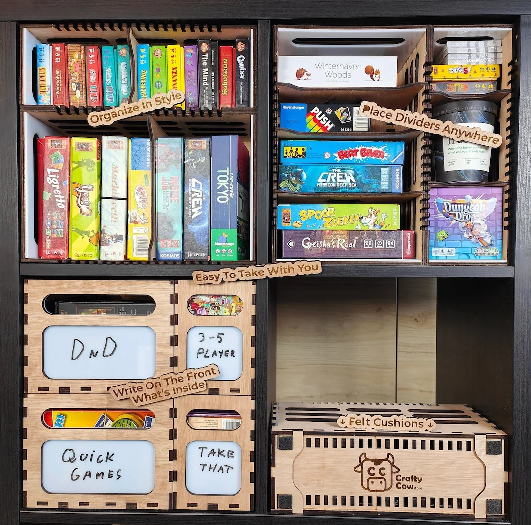 compact portable tabletop game box storage organisation