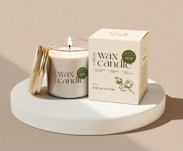 luxury candle packaging clear print vibrant fonts