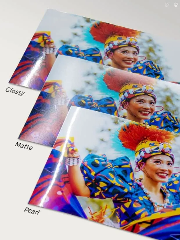 Glossy and matte coated paper finishes comparison