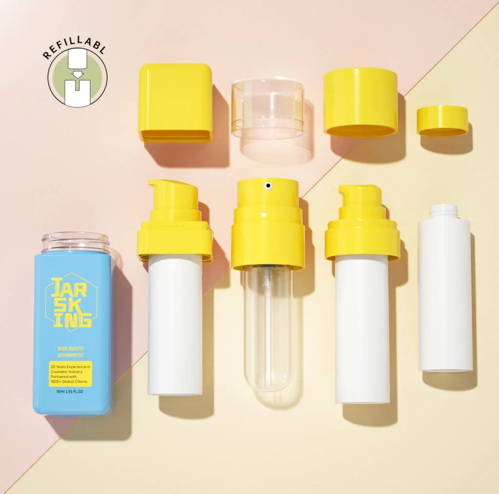 refillable cosmetic products, luxury skincare jars, reusable makeup, sustainable beauty packaging