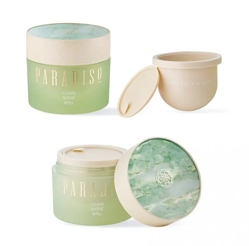 refillable glass cosmetic jar with removable inner pod, sustainable packaging