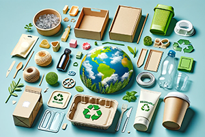 DALL C2 B7E 2024 06 02 19.46.10 An image showing various types of sustainable packaging including biodegradable materials recyclable containers and refillable packaging options i yfvztb