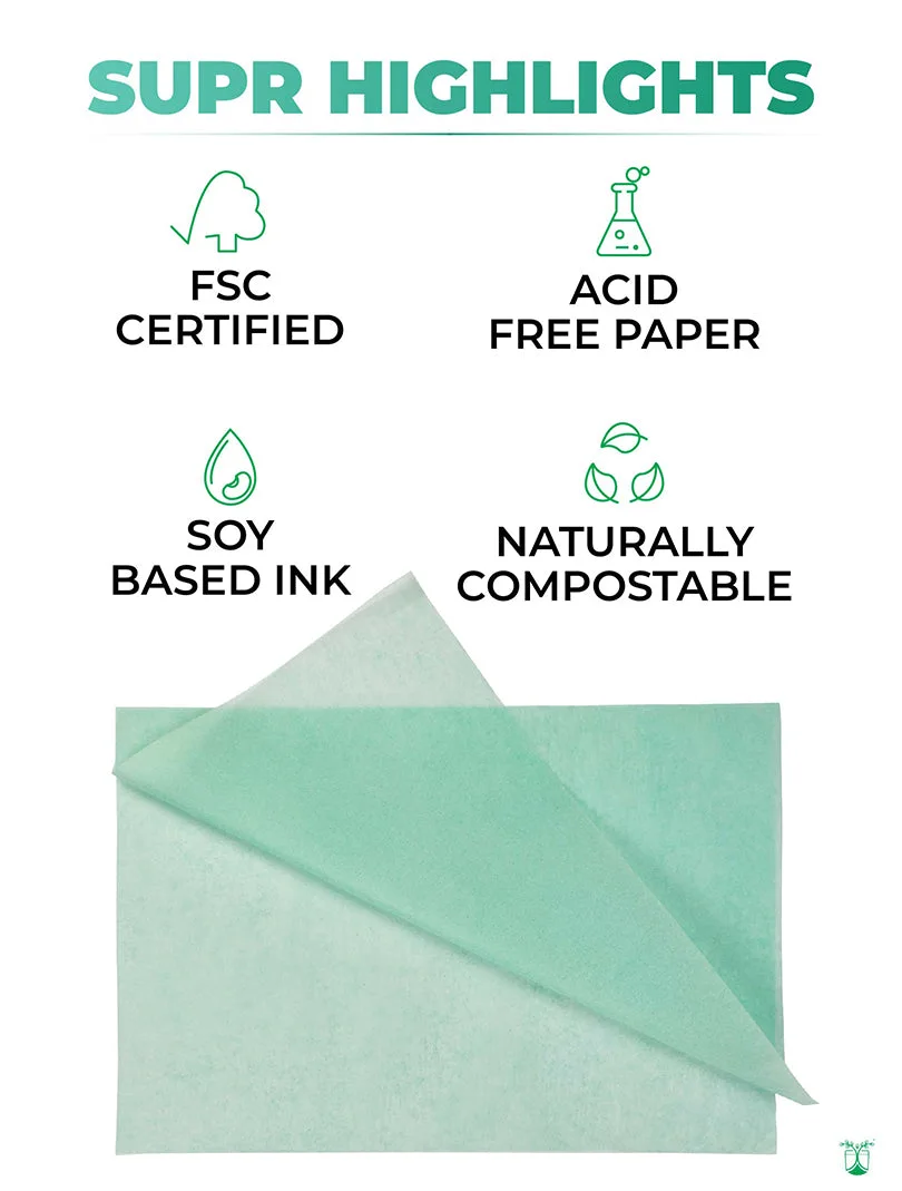 Eco-friendly recycled tissue paper with soy ink and acid-free quality