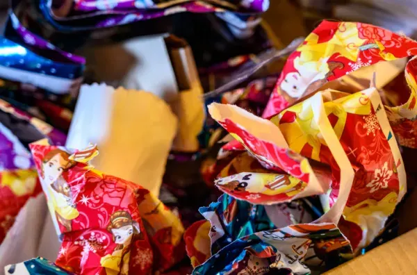 non recyclable waste shiny foil glitter paper sticky tape recycling contamination