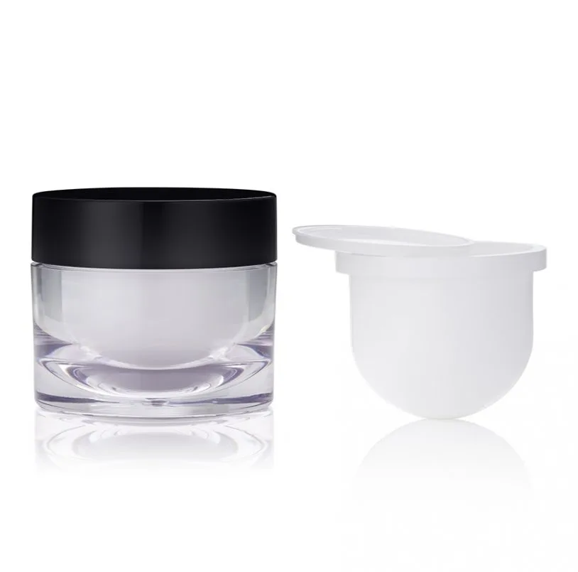 refillable glass cosmetic jar with removable inner pod, sustainable packaging