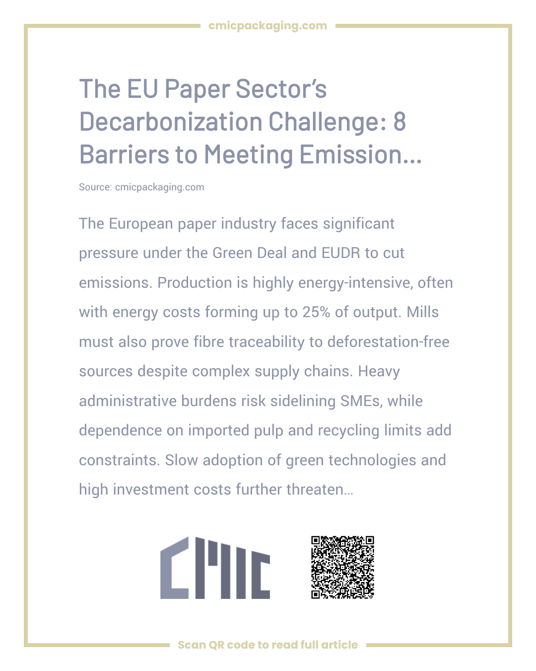 The EU Paper Sector’s Decarbonization Challenge: 8 Barriers to Meeting Emission Targets