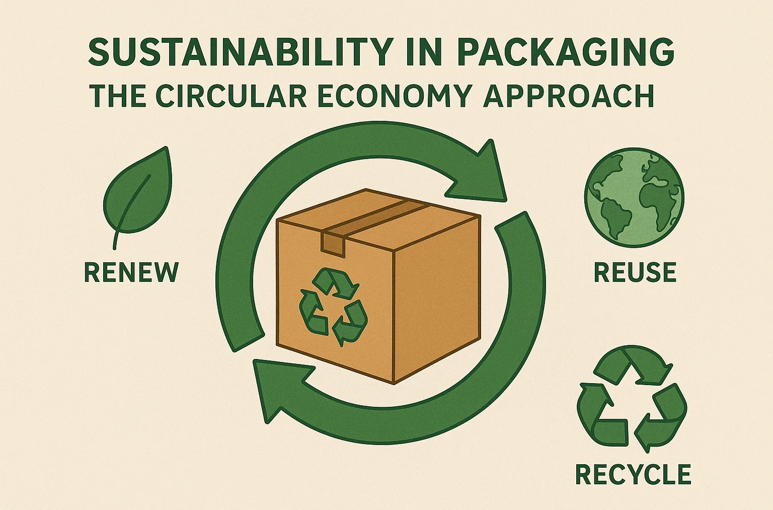 circular economy packaging with reusable containers and recycling symbols