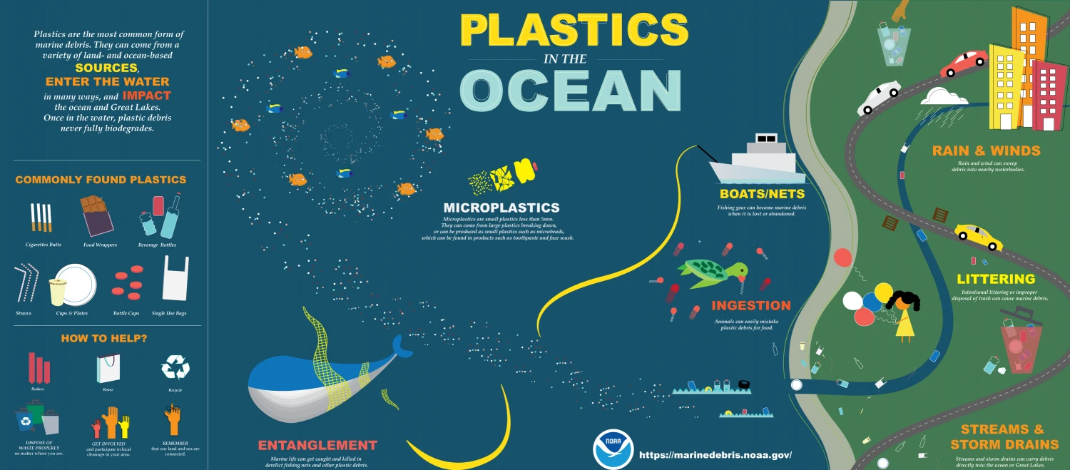 plastic packaging waste polluting ocean and land, environmental impact