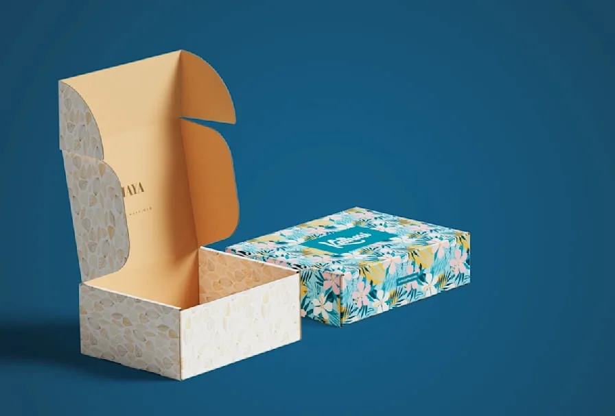 unique product packaging design with bold branding, shelf display, unboxing moment