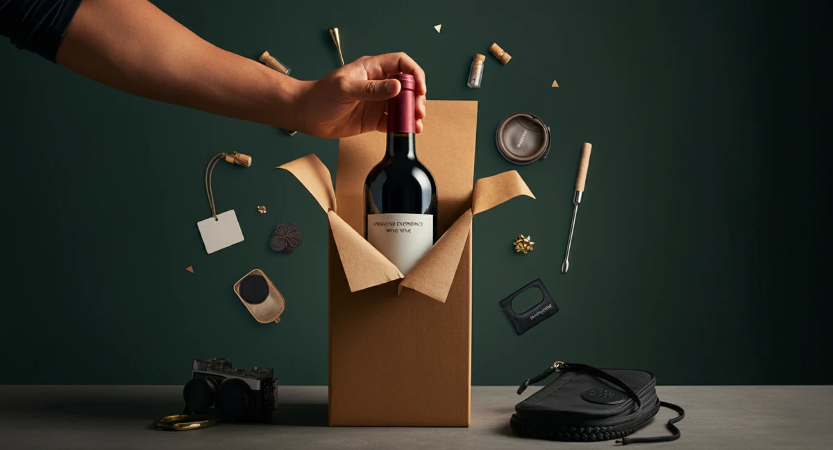 happy customer opening wine package with protective box