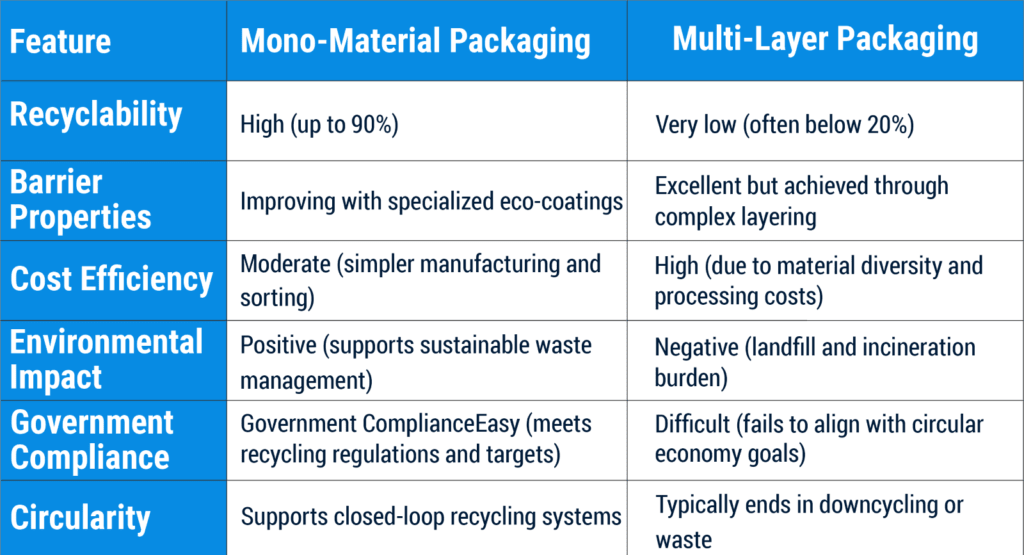 single material recyclable packaging, eco-friendly mono material design