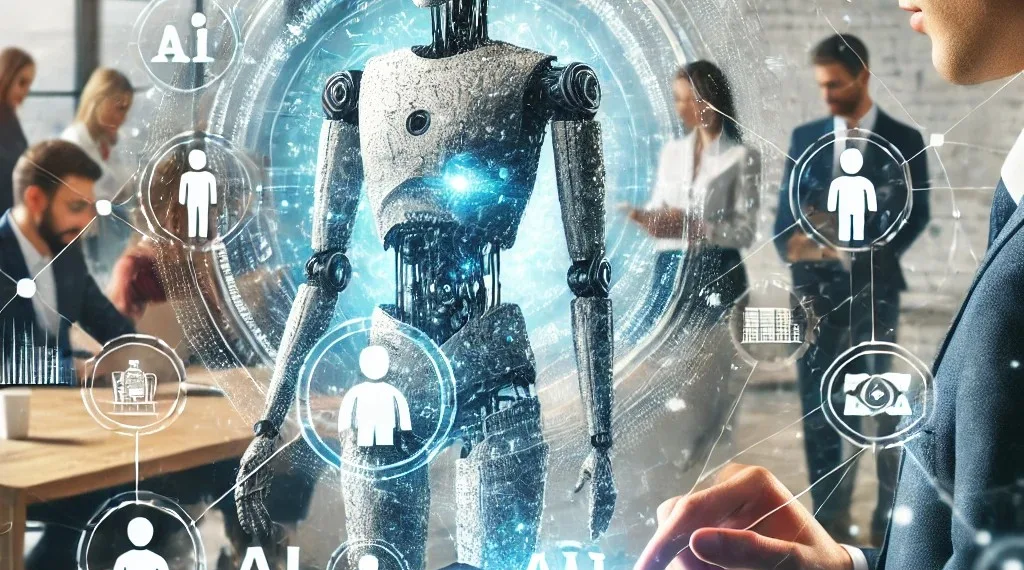 engineers and experts collaborating with artificial intelligence