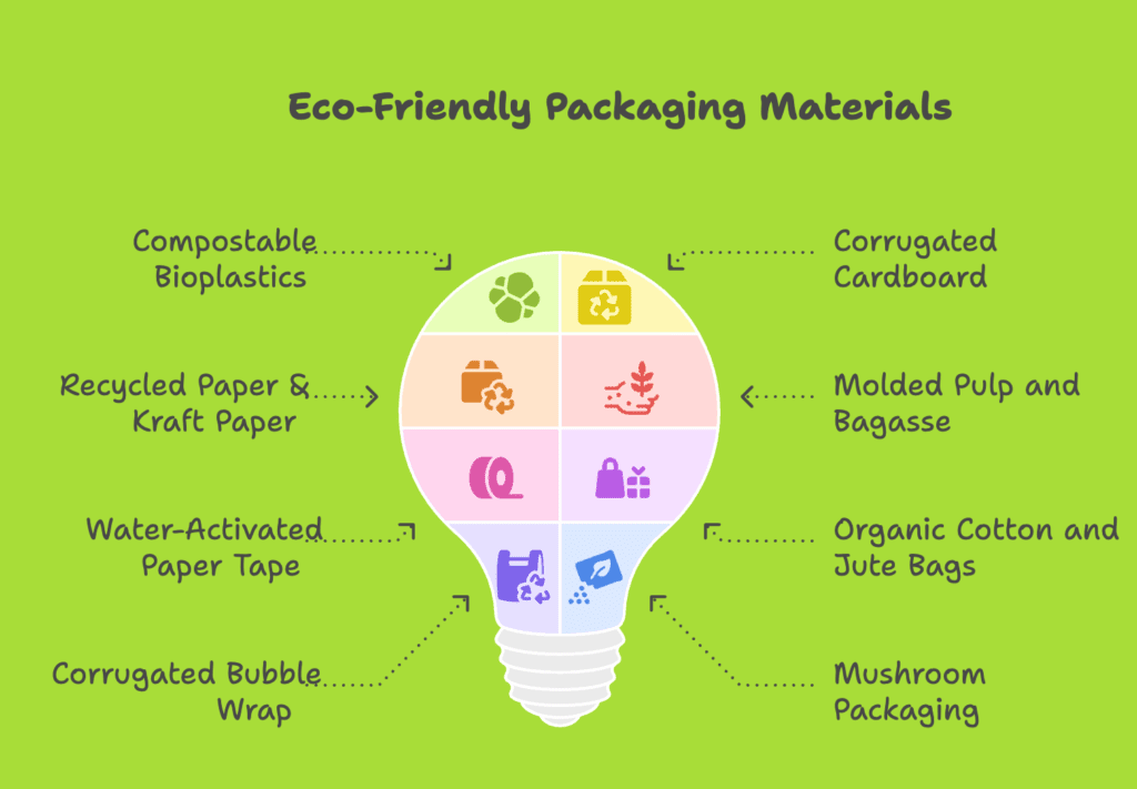 sustainable packaging materials selection recycled eco cardboard bioplastics mushroom fibreboard