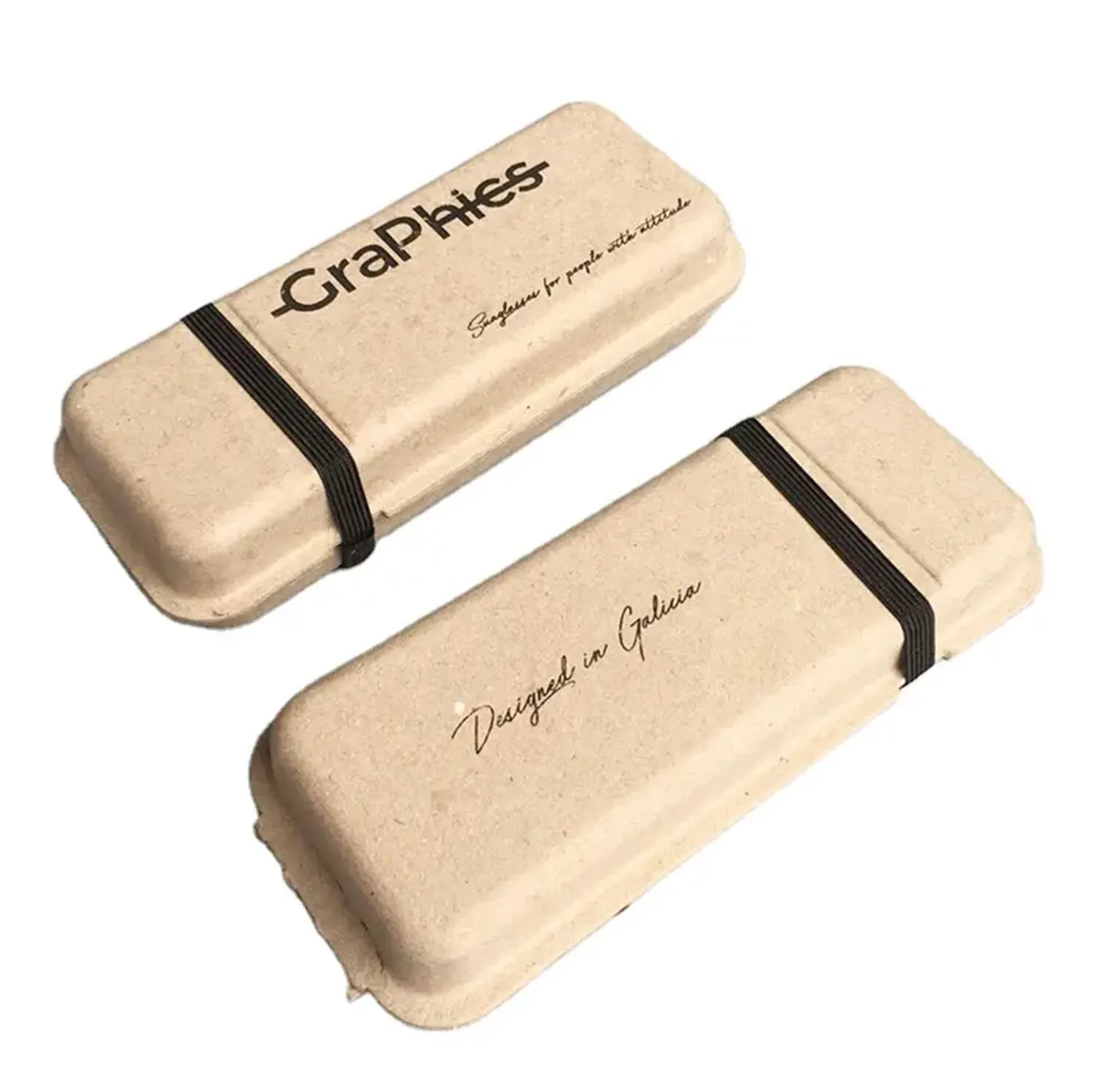 sustainable paper-based rigid box with moulded pulp tray and water-based varnish