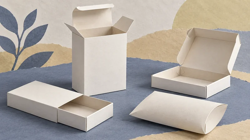 Illustrated folding cartons with tuck-end, sliding-tray, hinged-lid and pillow structures.